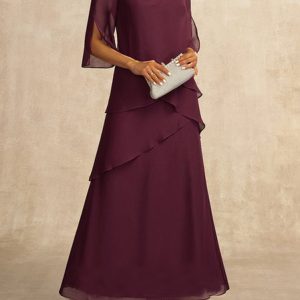 Crew Neck Plain Loose Casual Dress, Formal Dresses, color:Wine Red|size:XXL, JustFashionNow