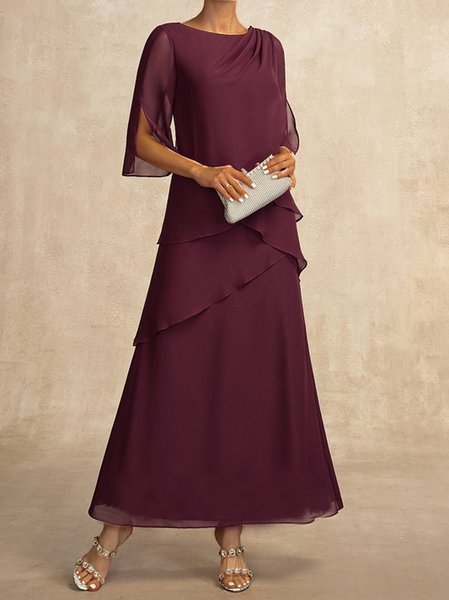 Crew Neck Plain Loose Casual Dress, Formal Dresses, color:Wine Red|size:XXL, JustFashionNow