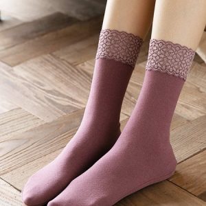 Lace Split Joint Warmth Mid Socks, Socks, color:Burgundy|size:One-size, JustFashionNow