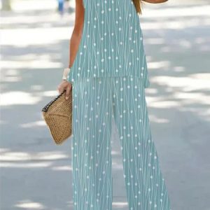Abstract Polka Dots Crew Neck Casual Two-Piece Set, Suit Set, color:Green|size:XXL, JustFashionNow