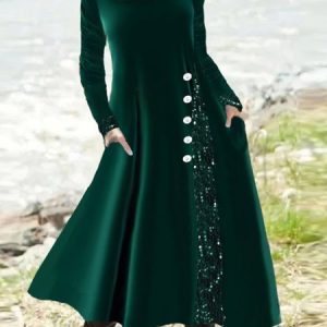 Christmas Velvet Panel Sequin Dress, Dresses, color:Green|size:XXL, JustFashionNow