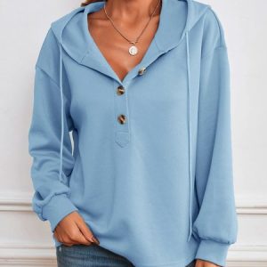 Loose Buttoned Casual Hoodie, color:Blue|size:XXL, Lilicloth.com