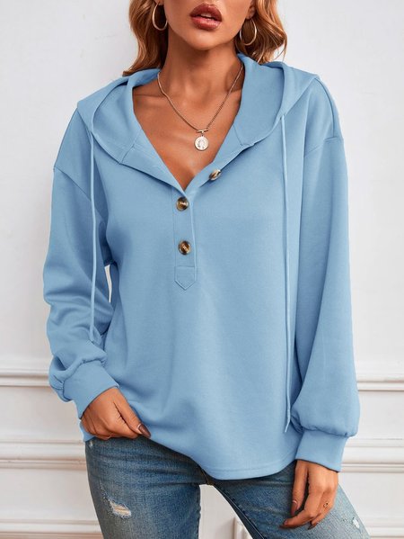 Loose Buttoned Casual Hoodie, color:Blue|size:XXL, Lilicloth.com