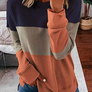 JFN Color-block Striped Long Sleeve Crew Neck Sweatshirt, Sweatshirts & Hoodies, color:Orange|size:XXL, JustFashionNow