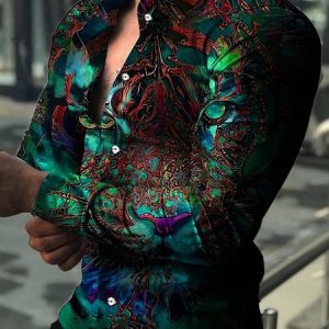 Men's Casual Rooster Button Down Shirt Vintage Vacation Hawaiian Clothing, Shirts ＆ Blouse, color:Green|size:3XL, JustFashionNow