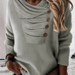 New pile collar button casual long sleeve women Sweatshirt, Sweatshirts & Hoodies, color:Gray|size:XXL, JustFashionNow