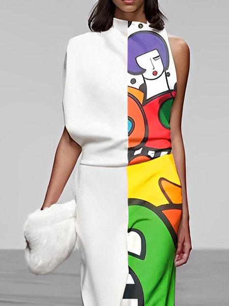 Abstract Print Urban Loose Sleeveless Shirt, Blouses and Shirts, color:White|size:XXL, Stylewe