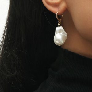 Elegant Imitation Shaped Pearl Hoop Earrings, Earrings, color:As Picture|size:One-size, JustFashionNow