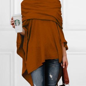 Urban Plain Loosen Turtleneck Shirt, Blouses and Shirts, color:Caramel|size:XXL, Stylewe