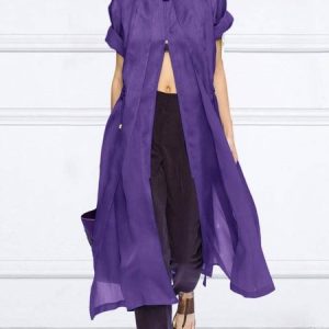 Plain Urban Zipper Short Sleeve Kimono, Kimonos, color:Purple|size:XXL, Stylewe