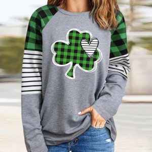 Four-Leaf Clover Casual T-Shirt, T-Shirts, color:Green|size:XXL, JustFashionNow