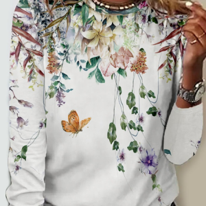 Women's Art Print Crew Neck Regular Fit Casual Shirt, color:White|size:3XL, Lilicloth.com