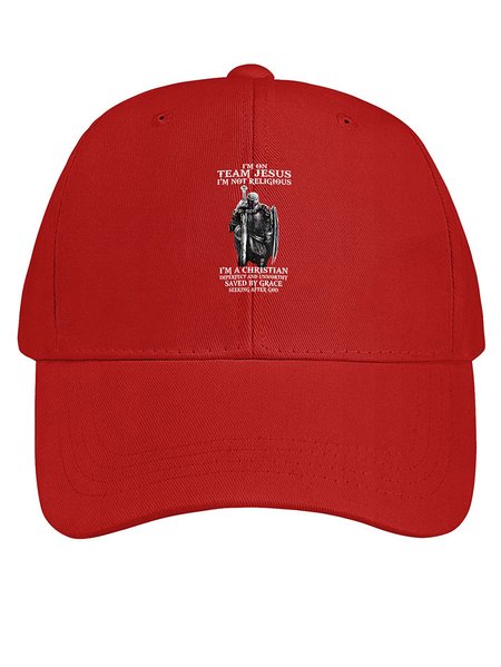 Men's I Am Not Team Jesus I Am Not Religious I Am A Christian Imperfect And Unworthy Saved By Grace Seeking After God Funny Graphic Printing Cotton Baseball Caps, color:Red|size:One-size, Lilicloth.com
