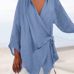 Wrap Long Sleeve Plain Regular Loose Kimono For Women, Kimono, color:Blue|size:3XL, Noracora