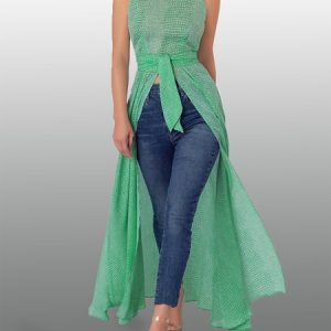 Daily Long Halter Regular Fit Vacation Shirt, Blouses and Shirts, color:Green|size:XXL, Stylewe