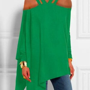 Plus Size Loose Plain Vacation Shirt, Plus Tops, color:Green|size:4X, Stylewe