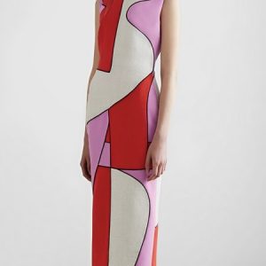 Daily Elegant Geometric Crew Neck Dress, Maxi Dresses, color:Pink|size:XXL, Stylewe