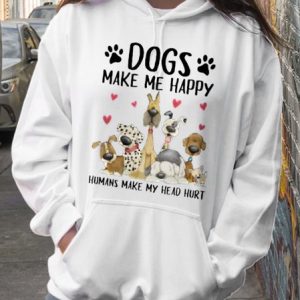 JFN Women DOGS MAKE ME HAPPY Pocket Loose Long Sleeve Hoodie, Sweatshirts & Hoodies, color:White|size:XXL, JustFashionNow