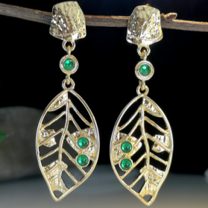 Elegant Green Crystal Leaf Earrings Vacation Casual Women's Jewelry, Earrings, color:Golden|size:One-size, Stylewe