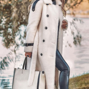 Fluff/Granular Fleece Fabric Plain Loose Overcoat, Trench Coats, color:White|size:XXL, JustFashionNow