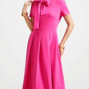 Elegant Regular Fit Micro-Elasticity Short sleeve Midi Dress, Midi Dresses, color:Rose Red|size:XXL, Stylewe