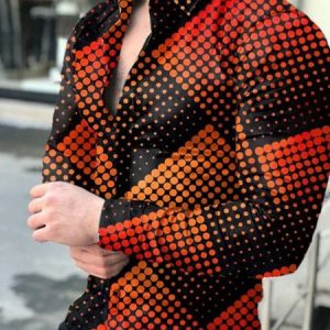 Casual Abstract Regular Fit V Neck Shirt, Shirts ＆ Blouse, color:Orange|size:3XL, JustFashionNow