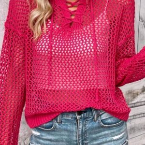 Women Wool/Knitting Plain Long Sleeve Comfy Casual Sweater, Sweaters, color:Pink|size:L, Noracora