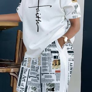 Daily Crew Neck Text Letters Casual T-Shirt, Tees, color:As Picture|size:XS, Stylewe