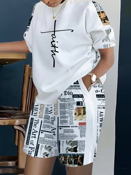 Daily Crew Neck Text Letters Casual T-Shirt, Tees, color:As Picture|size:XS, Stylewe