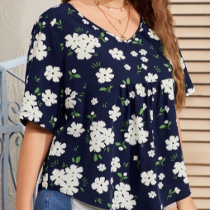 Plus Size Loose V Neck Casual T-Shirt, T-Shirts, color:Purplish blue|size:4X, JustFashionNow