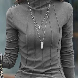 Casual Turtleneck Plain Top, T-shirts, color:Gray|size:XS, catalog Noracora shop