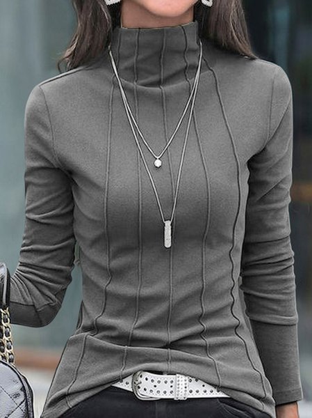 JFN Casual Turtleneck Basic Long Sleeve T-Shirt, T-Shirts, color:Gray|size:XXL, JustFashionNow