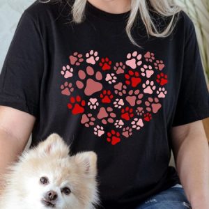 Lilicloth X Funnpaw Women's Dog Lover Paw Heart Crew Neck T-Shirt, color:Black|size:L, Lilicloth.com