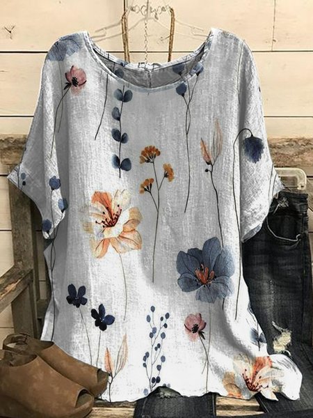 Casual Printing Loose Crew Neck Shirt, Shirts & Blouses, color:Multicolor|size:XXL, JustFashionNow