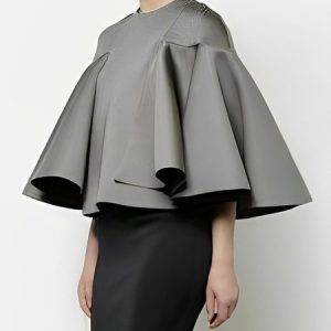 Crew Neck Elegant Plain Loosen Blouse, Blouses and Shirts, color:Gray|size:XXL, Stylewe
