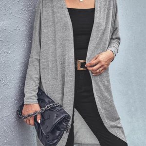 Long Sleeve Plain Regular Micro-Elasticity Loose Kimono For Women, Kimono, color:Gray|size:XL, Noracora
