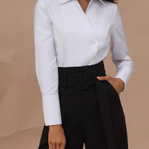 Elegant Shirt Collar Plain Blouse, Blouses and Shirts, color:White|size:XXL, Stylewe