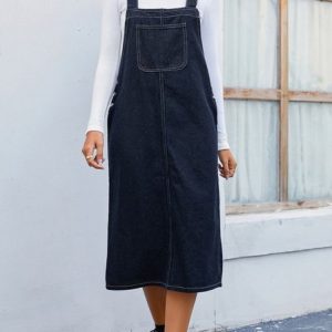 Casual Pocket Stitching Denim Bib Pants, Jumpsuits＆Rompers, color:Blue|size:XL, JustFashionNow