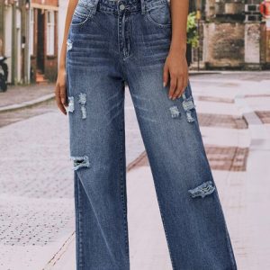 Loose Plain Casual Denim Jeans, Jeans, color:Blue|size:XXL, JustFashionNow