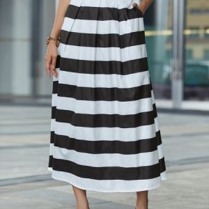 Lightweight Striped Urban Loose Maxi Skirt, Skirts, color:Stripe|size:XXL, Stylewe