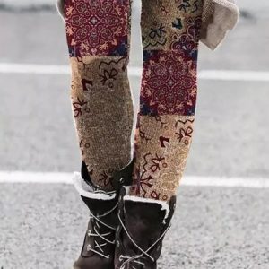 Ethnic Boho Leggings, Bottoms, color:Wine Red|size:XXL, JustFashionNow