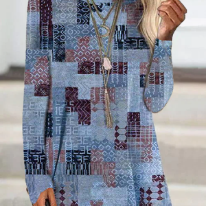 Crew Neck Loose Casual Top, Tops, color:Multicolor|size:XXL, JustFashionNow
