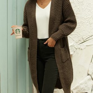 Casual Plain V Neck Regular Fit Cardigan, Sweaters, color:Coffee|size:XXL, JustFashionNow