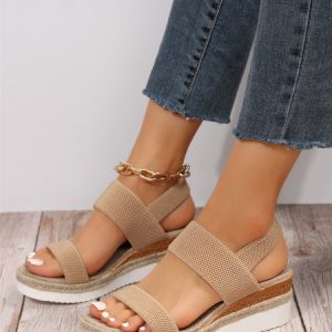 Elastic Band Slingback Slip On Wedge Heel Espadrille Sandals, Sandals, color:Beige|size:43, JustFashionNow