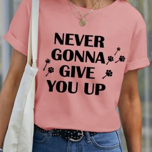 Lilicloth X Funnpaw Women's Never Gonna Give You Up Pet Matching T-Shirt, color:Pink|size:XXL, Lilicloth.com