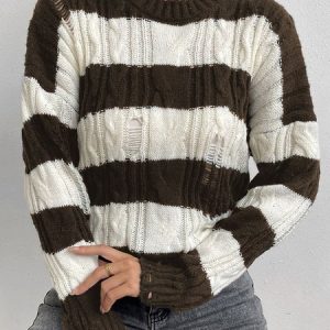 Casual Striped Sweater, Sweaters, color:Coffee|size:L, JustFashionNow