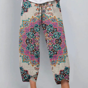 Casual Ethnic Print Loose Pocket Pants, Pants, color:Multicolor|size:XXL, JustFashionNow