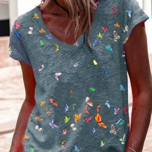 Short Sleeve Floral-Print Casual T-shirt, T-shirts, color:Blue|size:3XL, Noracora