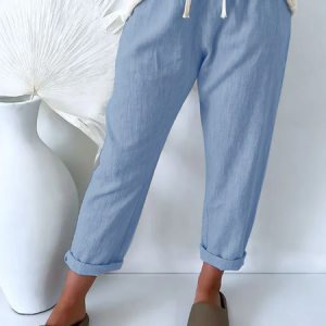 Plain Linen Cotton And Linen Pants, Pants, color:Blue|size:XXL, JustFashionNow
