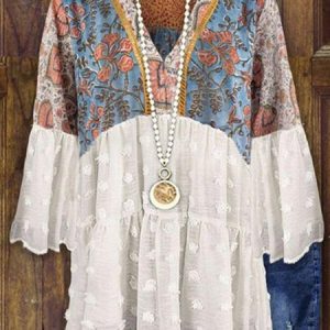 V Neck Loose Elegant Chiffon Shirt, Shirts & Blouses, color:Blue|size:XXL, JustFashionNow